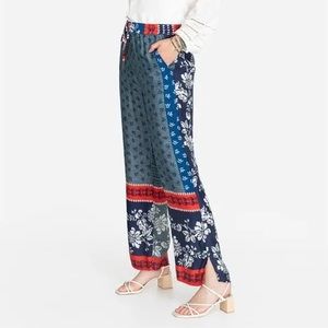 JOHNNY WAS Cupro Floral Patchwork Print Aurelia Pants XS Red Blue